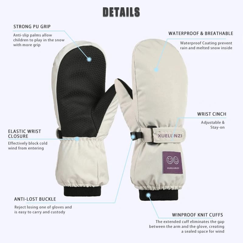 Kids Waterproof Snow Mittens Long Cuff
