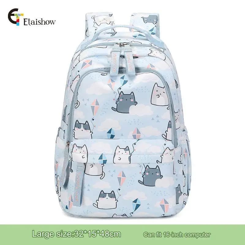 Cute Cat Print School Backpack for Girls