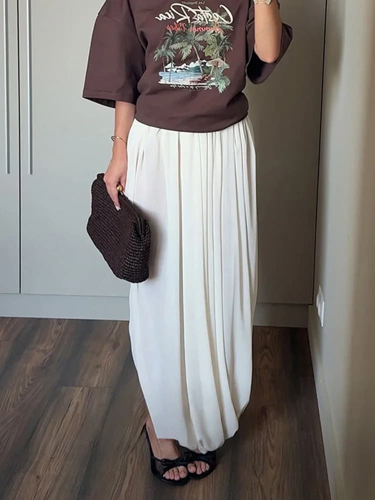Pleated Mesh High Waist Maxi Skirt