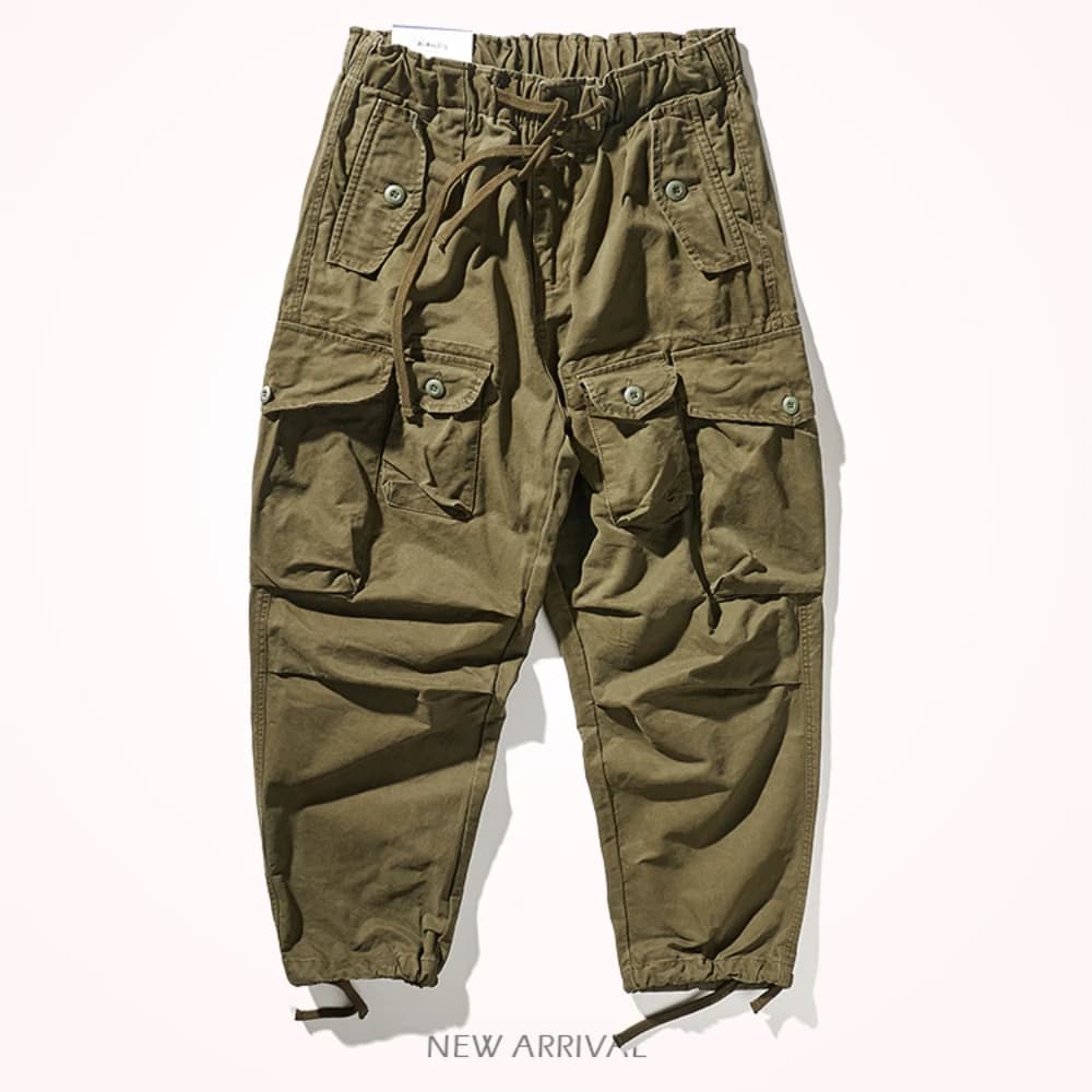 Men's Khaki Loose Straight Pants with Drawstring