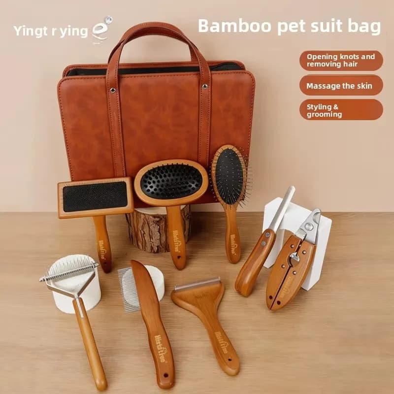 Pet Supplies Wholesale Thermoplastic Rubber Pet Set Detangling Comb Single-Sided Comb Nail Clippers File Fluffing Pin Brush Made