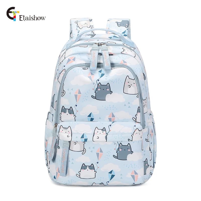 Cute Cat Print School Backpack for Girls