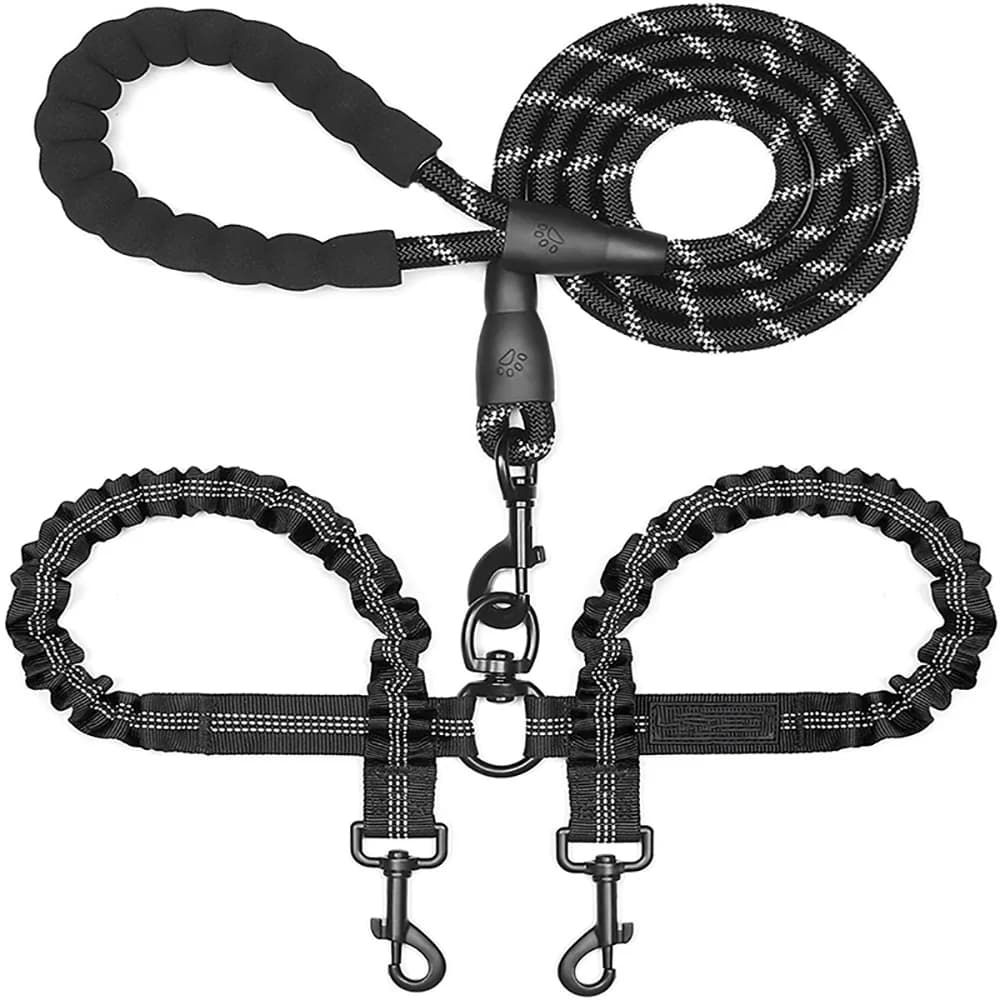 Double Dog Leash Coupler with Poop Bag