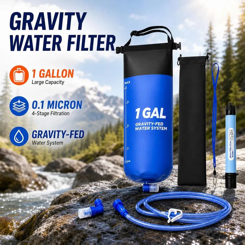 Gravity Water Filter Bag With Straw and Hose