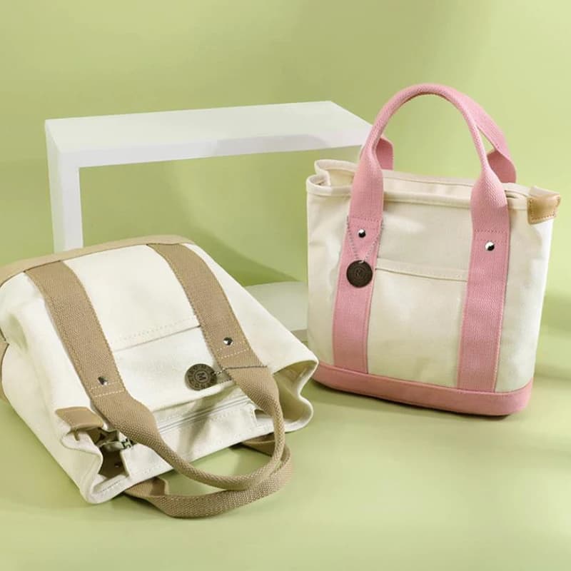 Canvas Lunch Tote Bag with Multiple Compartments