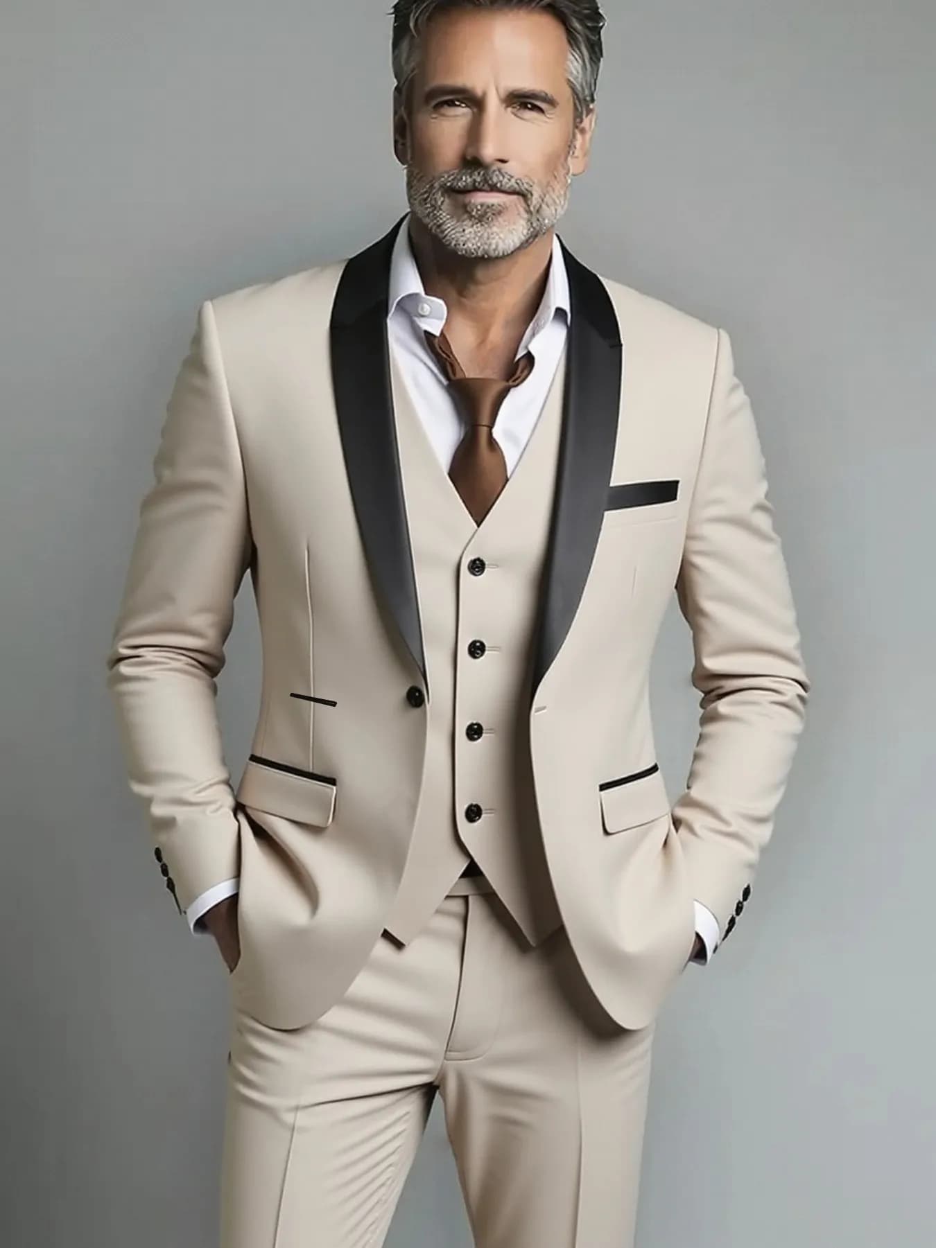 Men's Solid Color Three-Piece Formal Suit