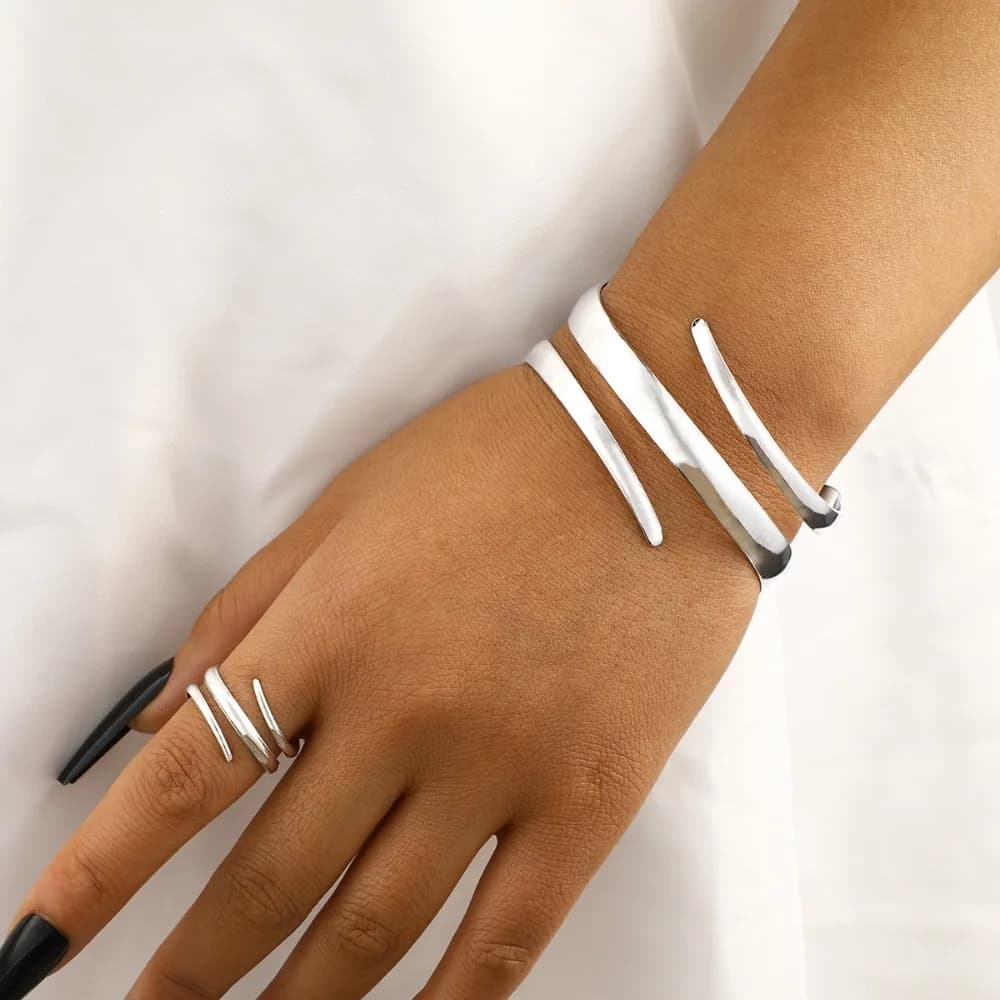 Gold Geometric Line Bracelet and Ring Set