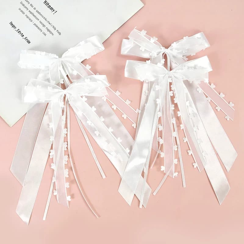 Satin Ribbon Bowknots White Wedding Decoration