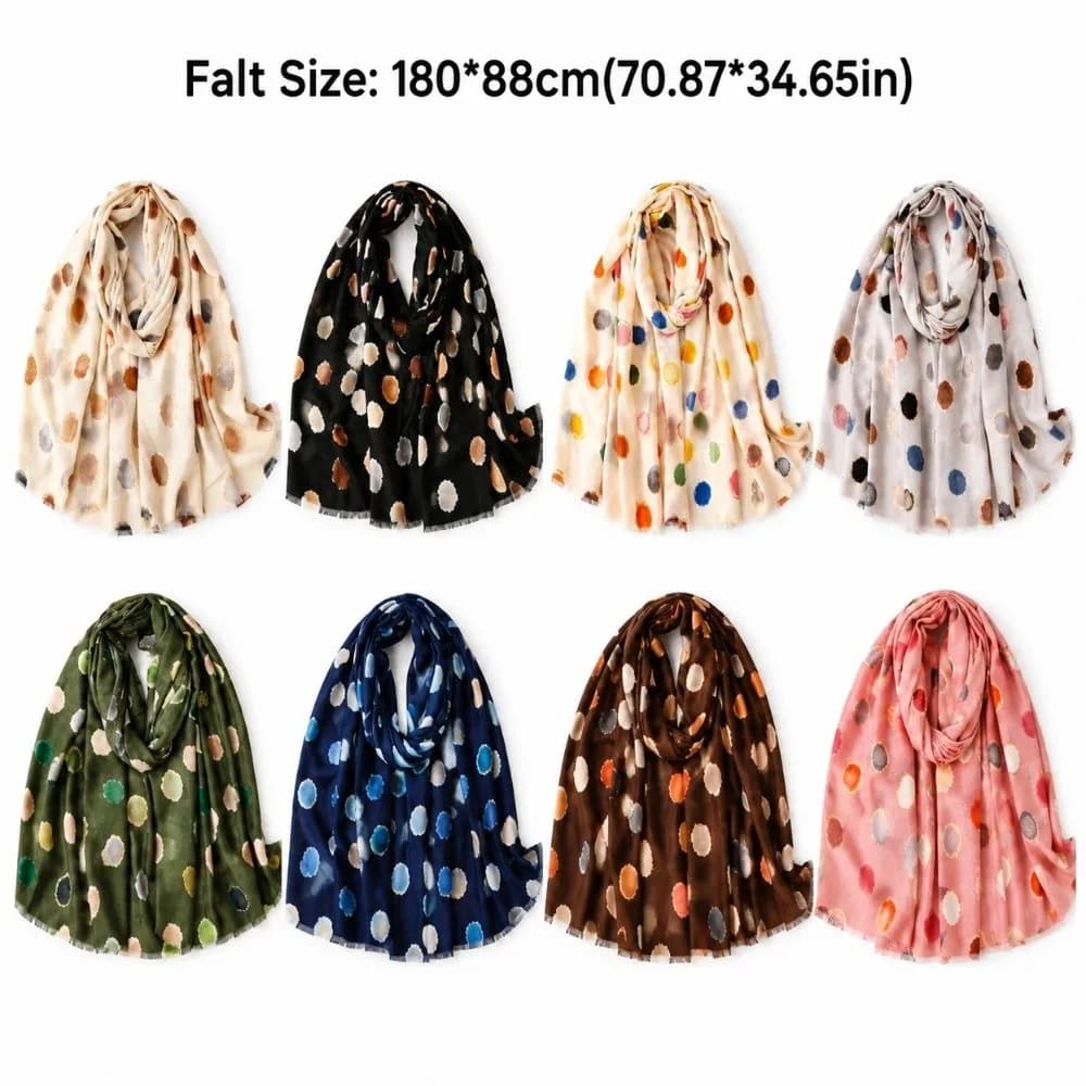 Polka Dot Cotton Blend Scarf with Fringe