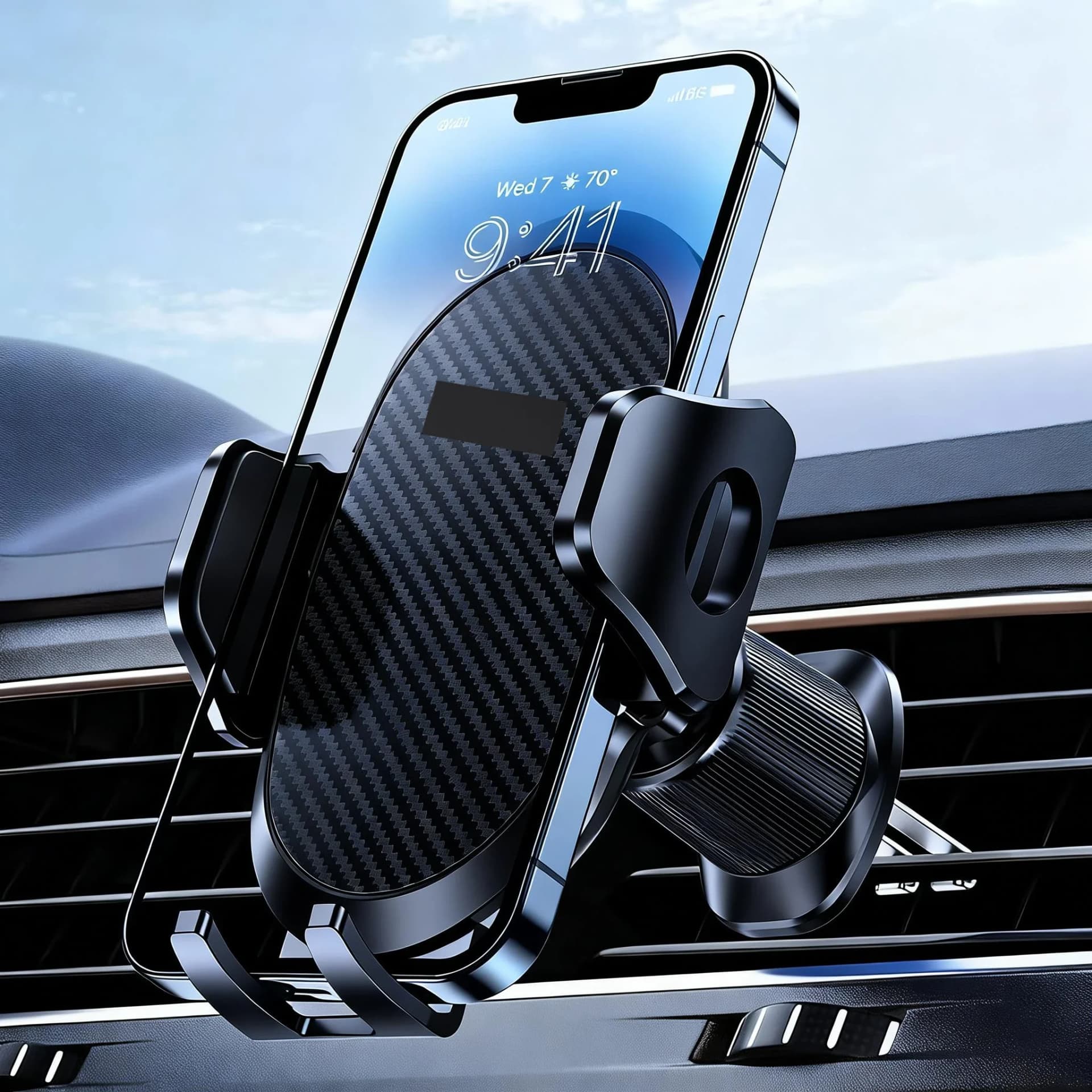 Car Phone Mount (with Metal Hook Clip) Air Vent Phone Holder Universal Car Mount, Compatible with Garmin GPS, iPhone, Android