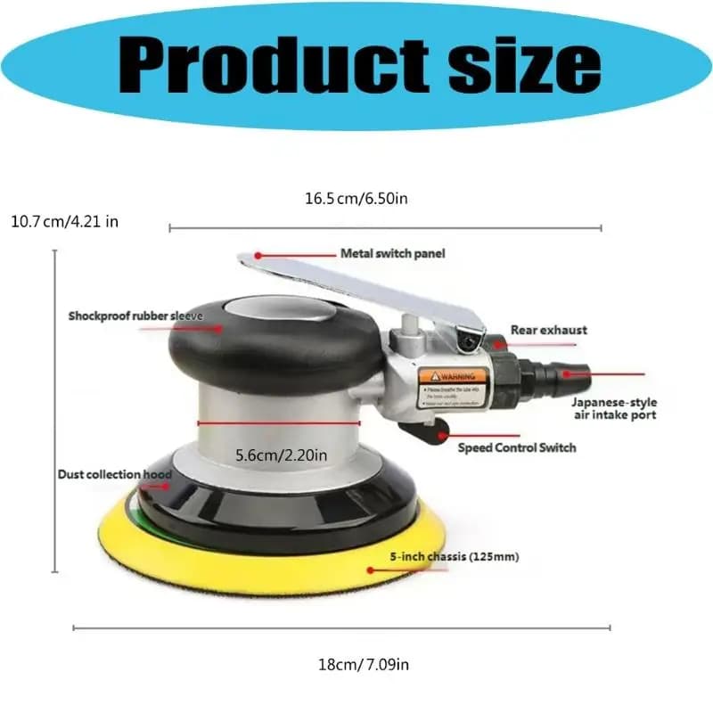 5 Inch Air Powered Orbital Sander with Dust Collection