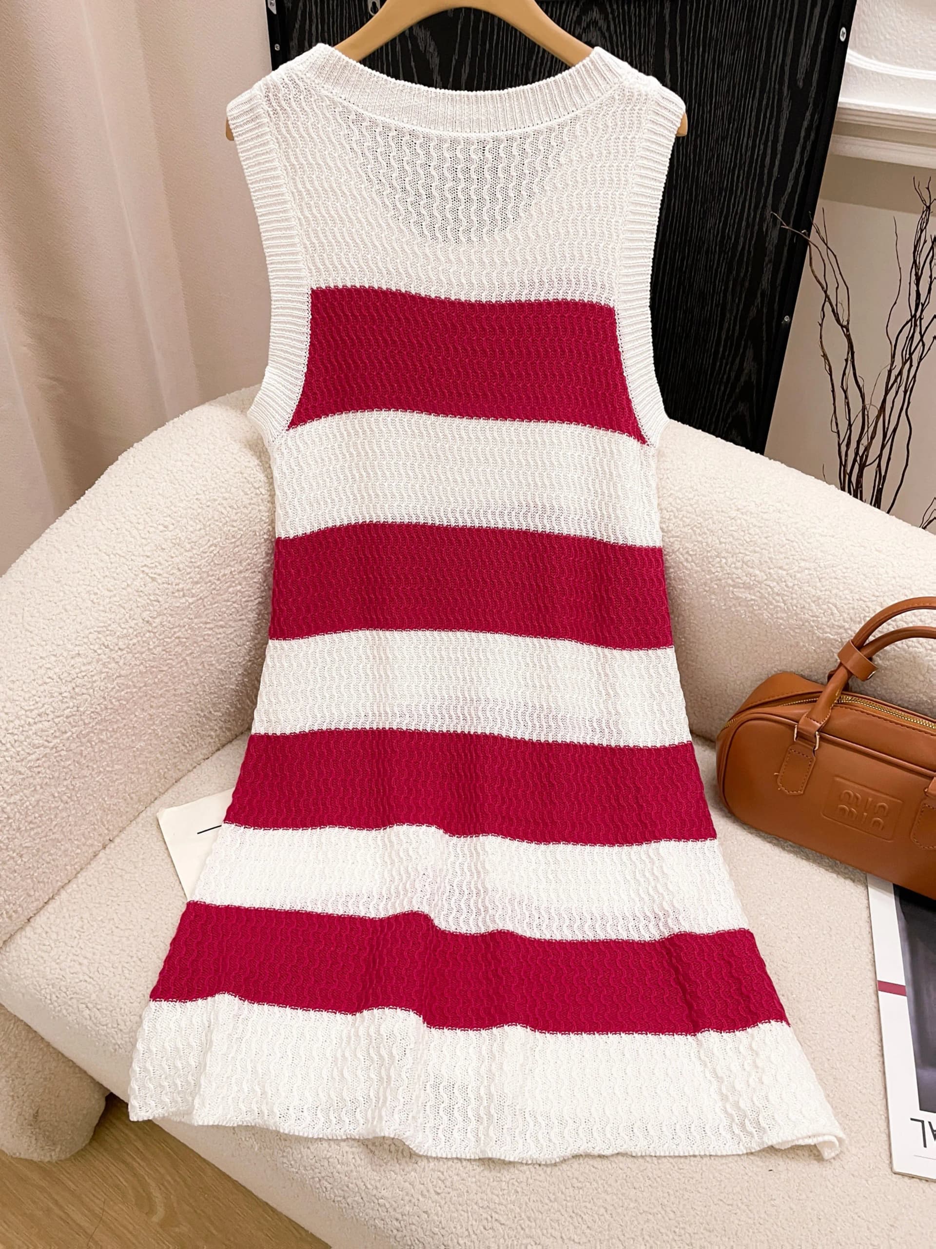 Women'S Fashion 2026 Spring Summer French Chic Casual Street Style Knitted Color Block Striped Versatile Simple Sweater Dress.