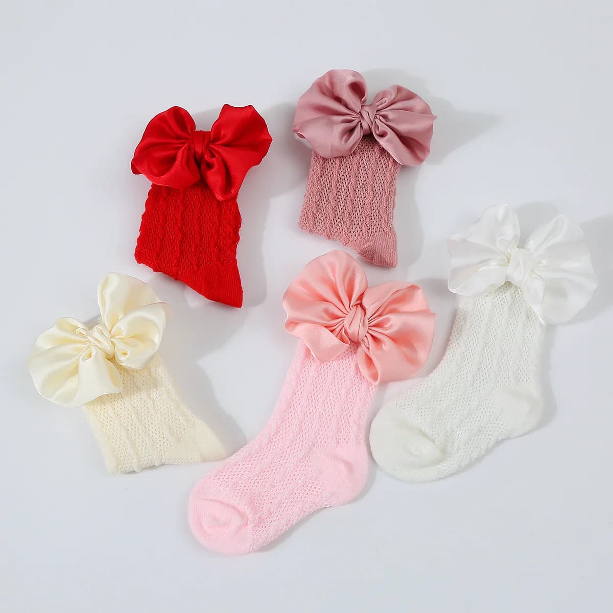 Newborn Bowknot Headband and Hollow Knit Socks Set