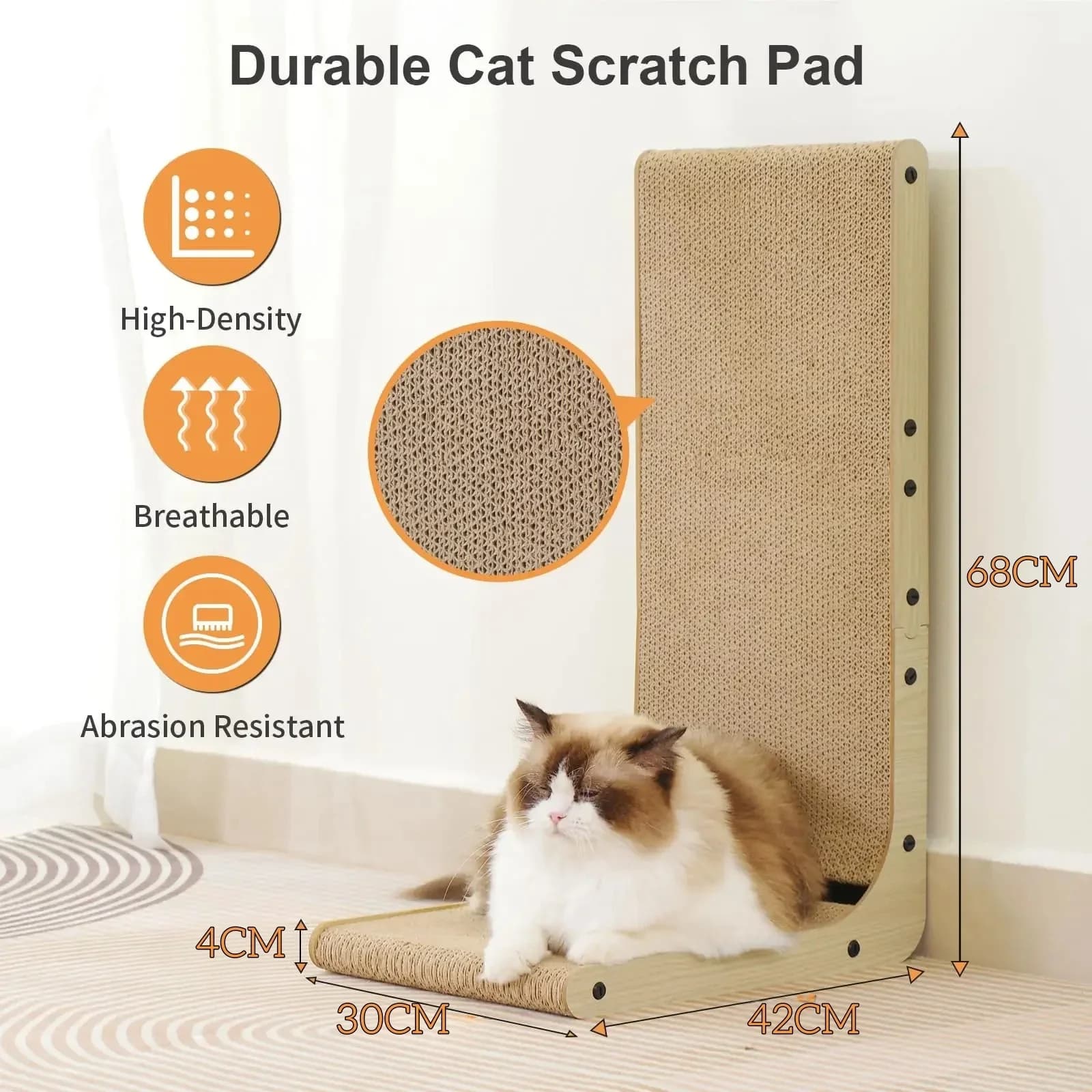 L-Shaped Corrugated Cardboard Cat Scratch Post