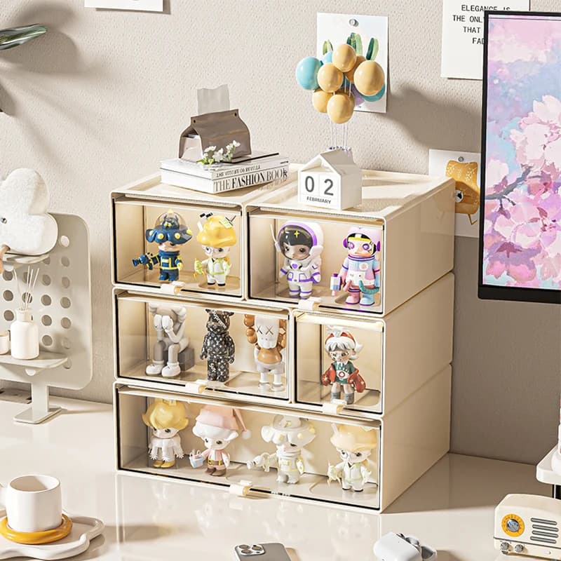 Storage Box with Drawers – Desktop Organizer, Display Case for Collectibles, Office Storage ContainerCustomizable Combination
