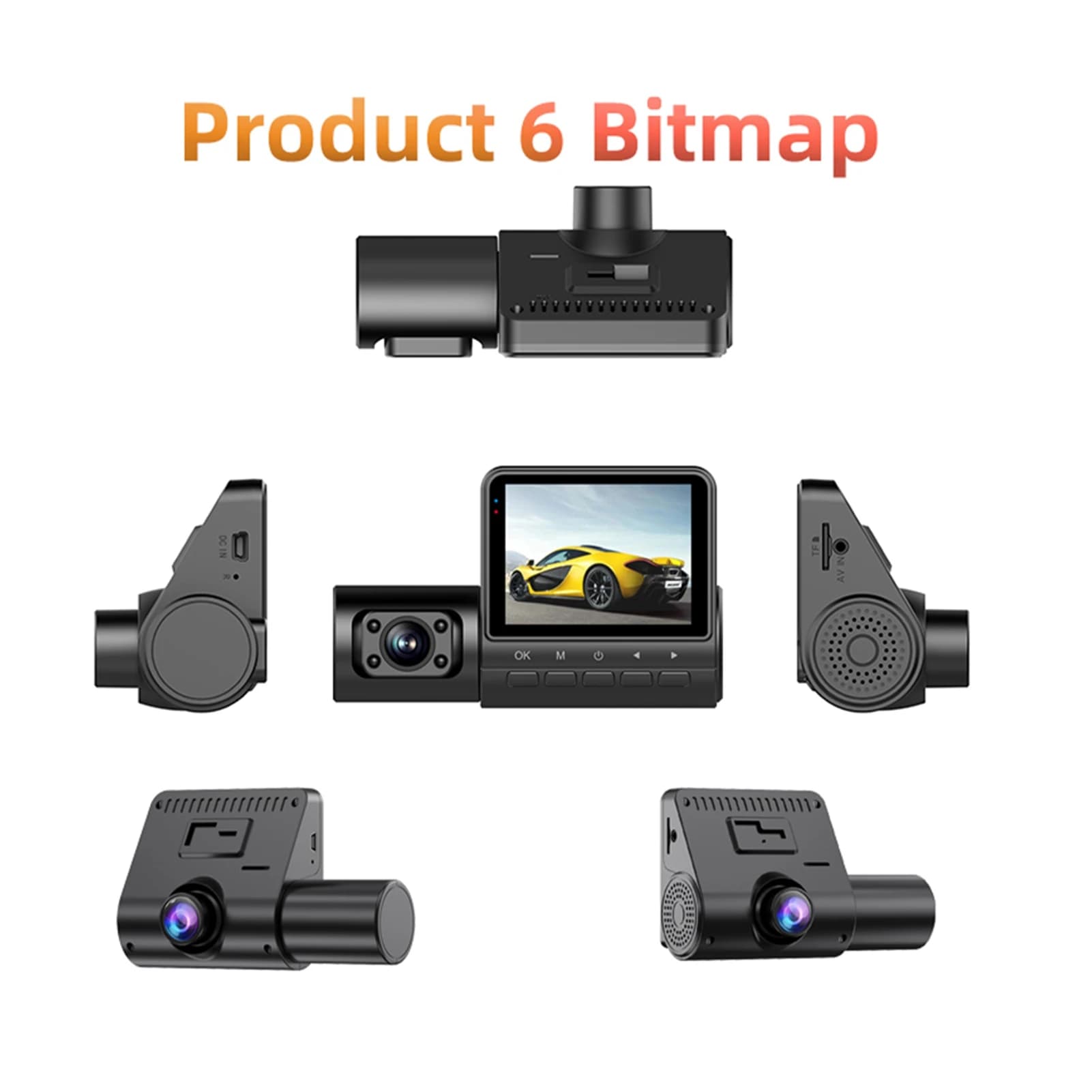 Dash Cam 1080P High Definition 2inch Display Screen 3 Channel Driving Recorder with Loop Recording Motion Detection Infrared