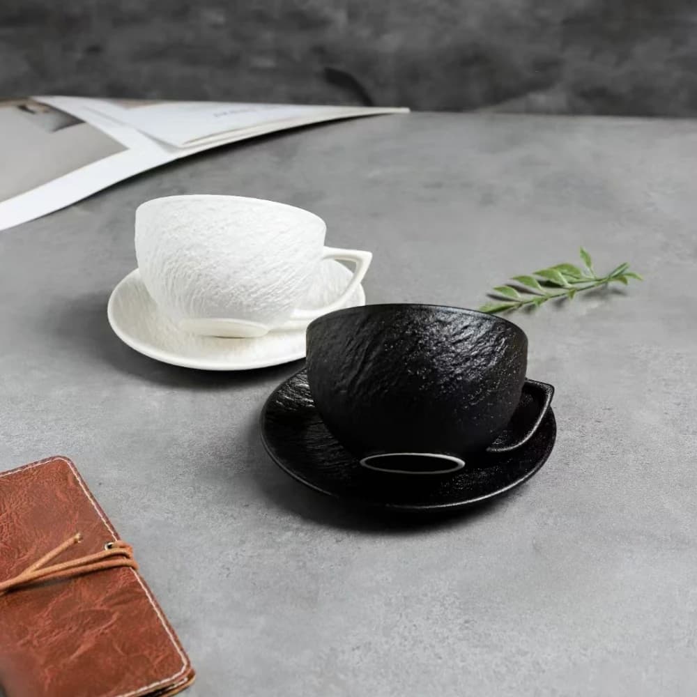 Ceramic Coffee Mug Set with Saucers