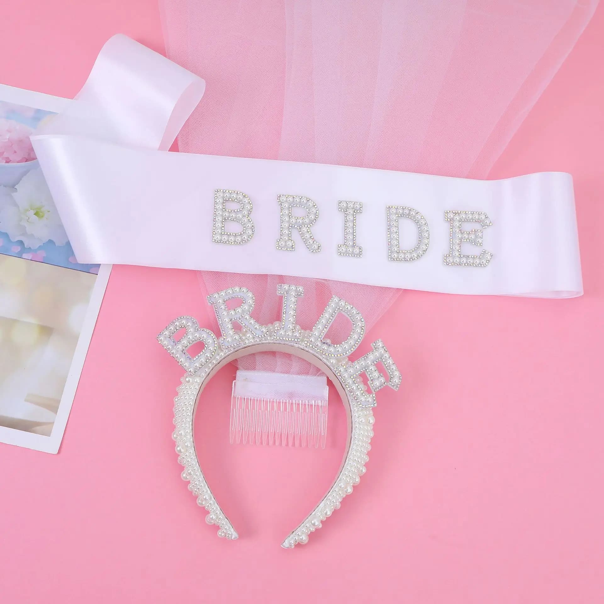 Bride To Be Tiara Crown Sash Veil Set