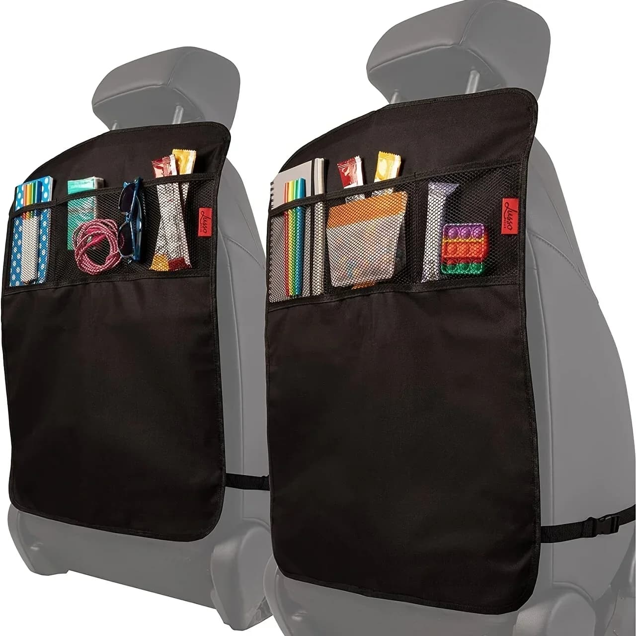 Black Seat Cover for Kids with 3 Pocket Storage Organizer, Waterproof Kick Mats Backseat Protector, Car Seat Back Protectors