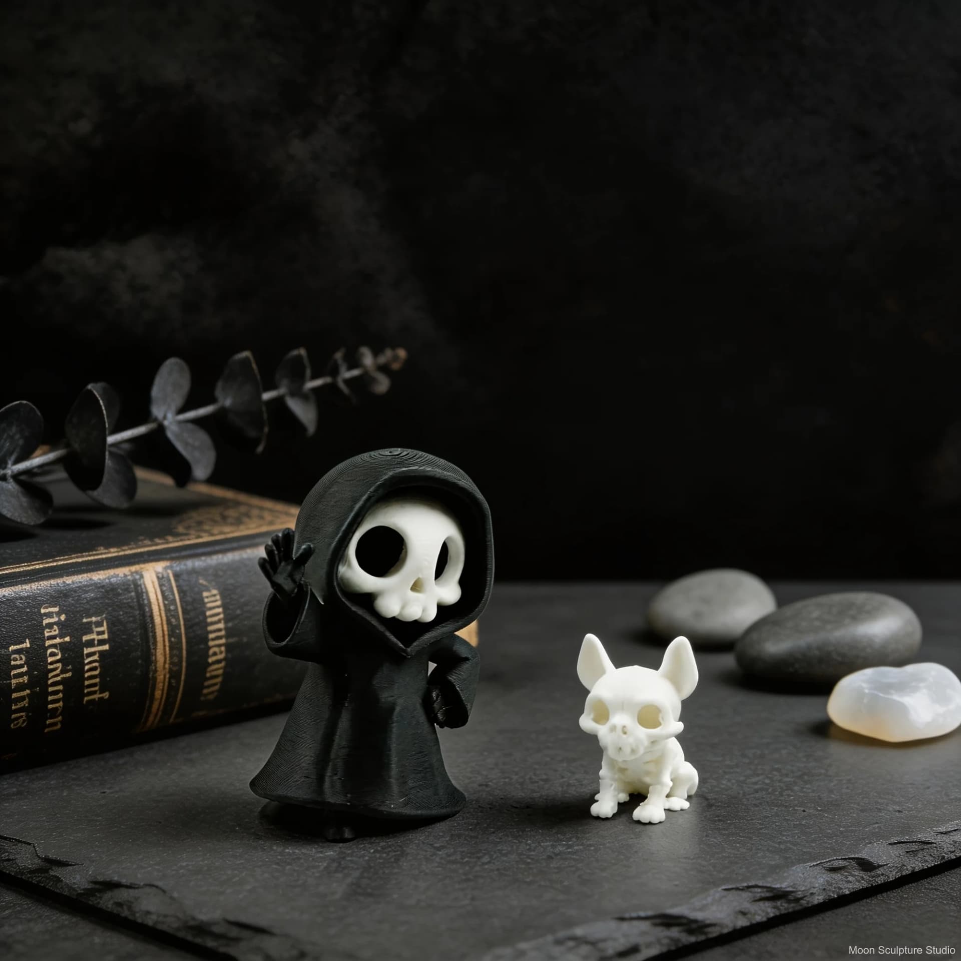 Gothic Grim Reaper and Skeleton Pet Collectible Figures