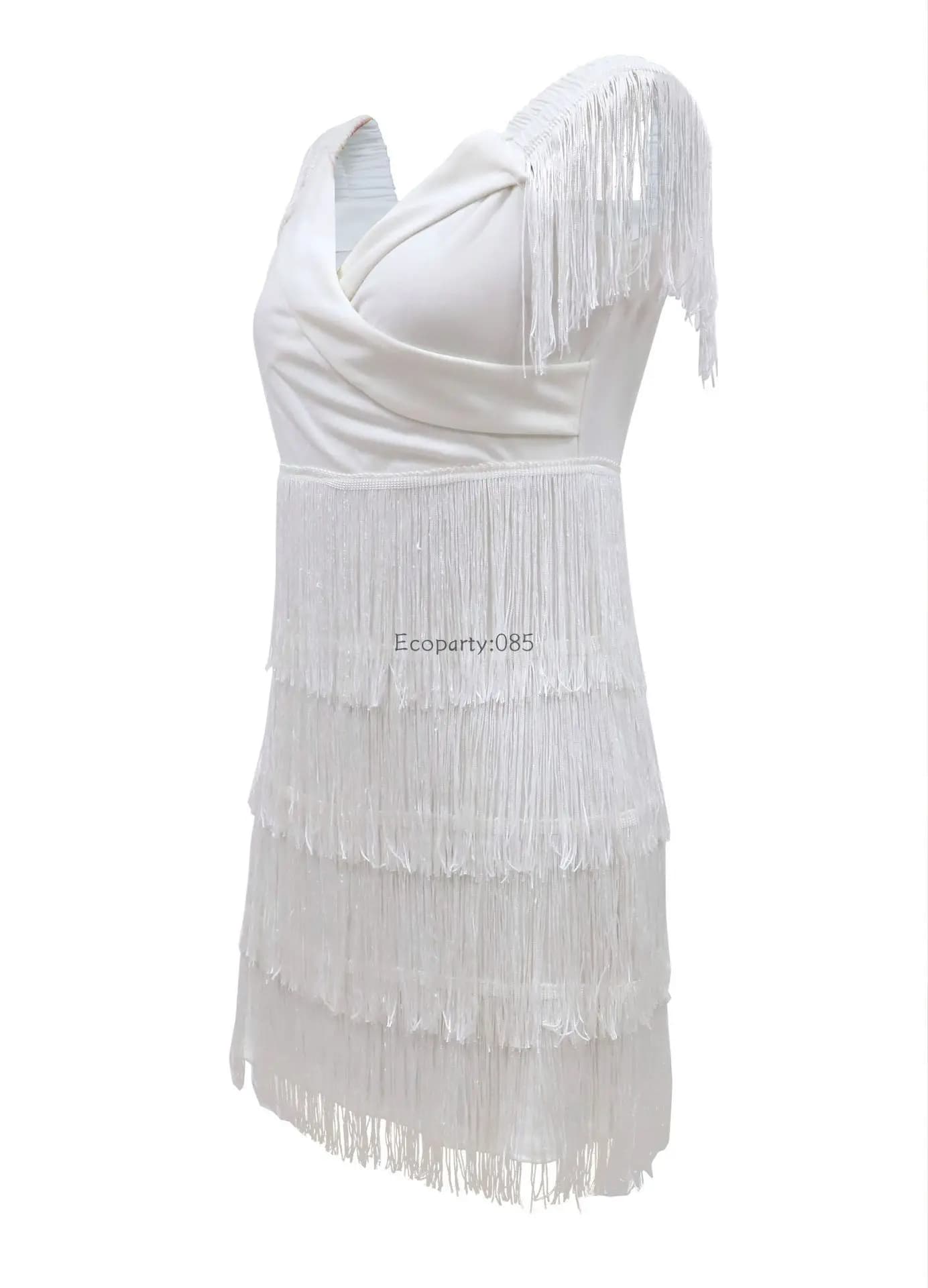 Women Evening Dresses Sexy Big V Neck One-shoulder Fringed Skirt Ladies Temperament Slim Dress Short Sleeve Club Dress Vestidos
