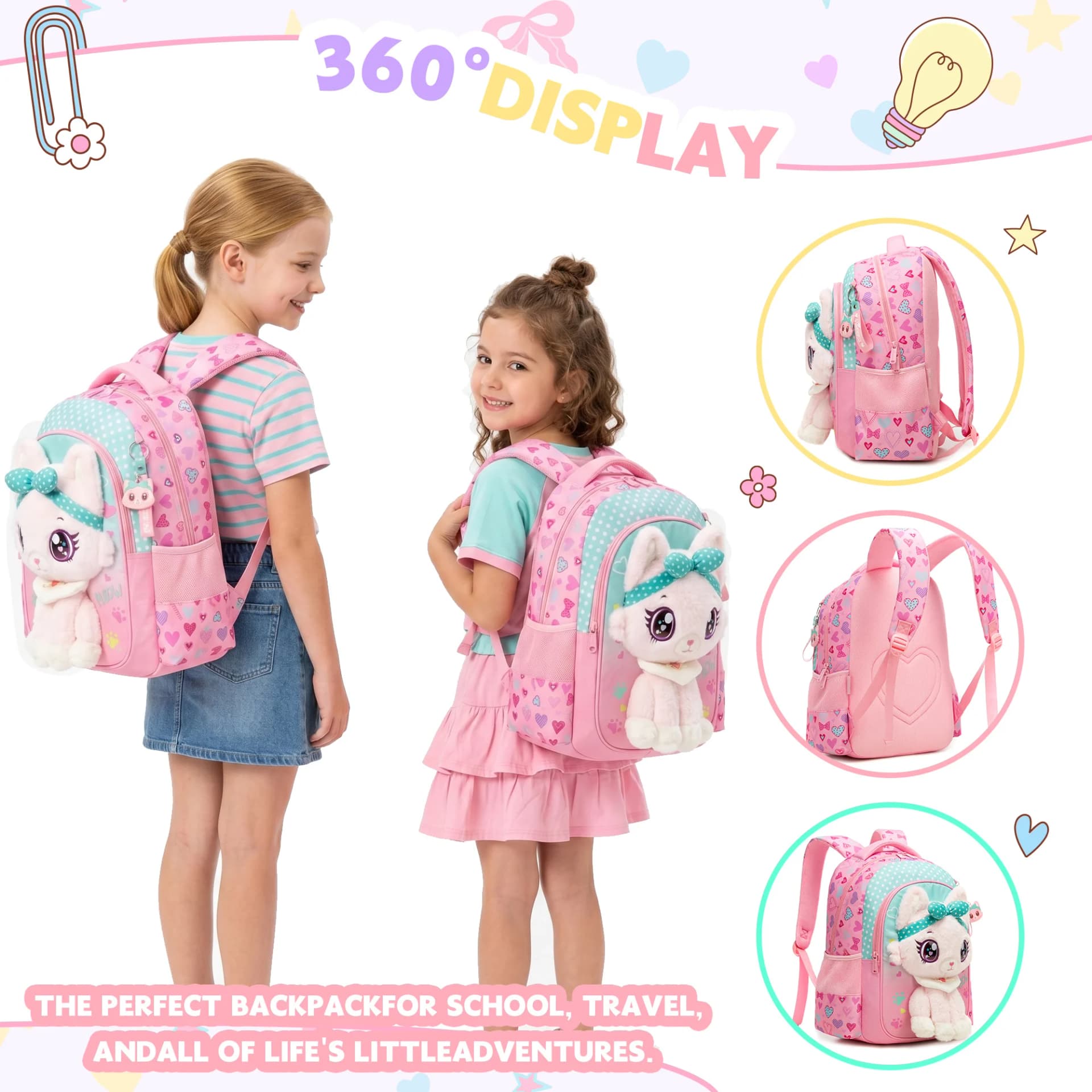 Girls School Backpack with Lunch Bag and Pencil Case