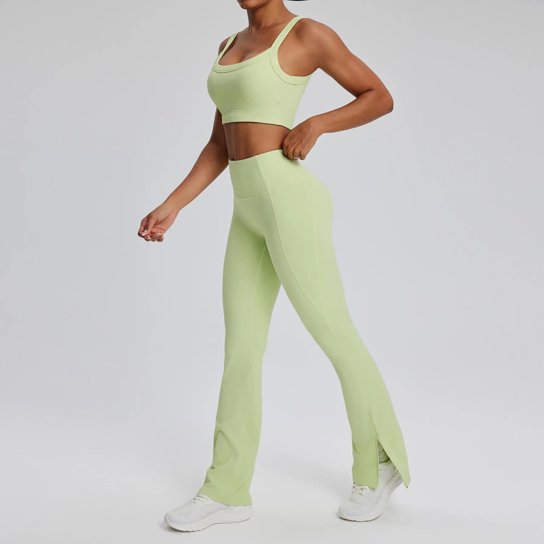 Yoga Set 2PCS Women Gym Long Sleeve Sportswear Workout Clothes Athletic Wear High Waist Bell-bottoms Fitness Bra Sports Suits
