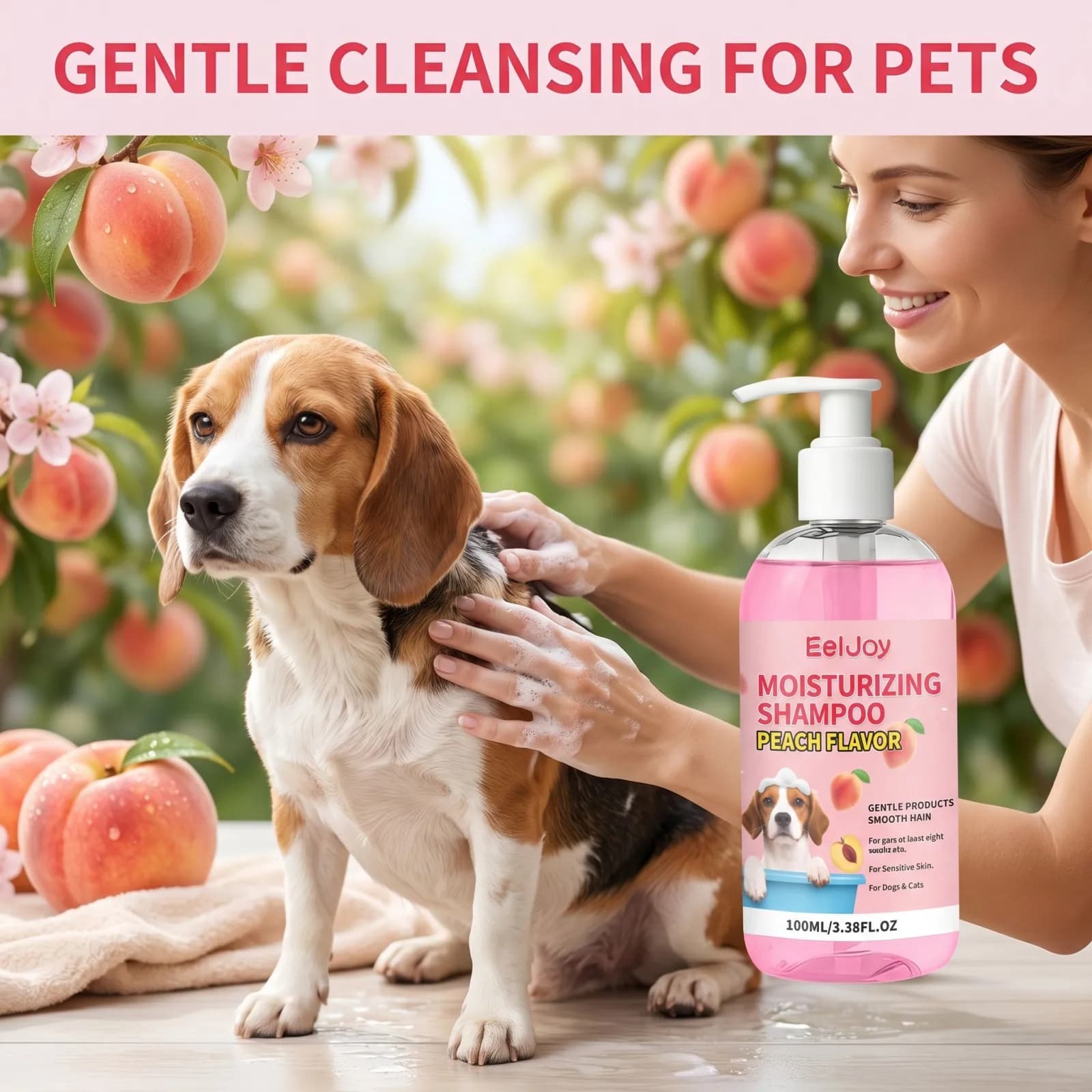 Moisturizing Pet Shampoo Gentle Cleansing Removes Odor Long Lasting Peach Fragrance Reduces Coat Knots Makes Daily Pet Bathing