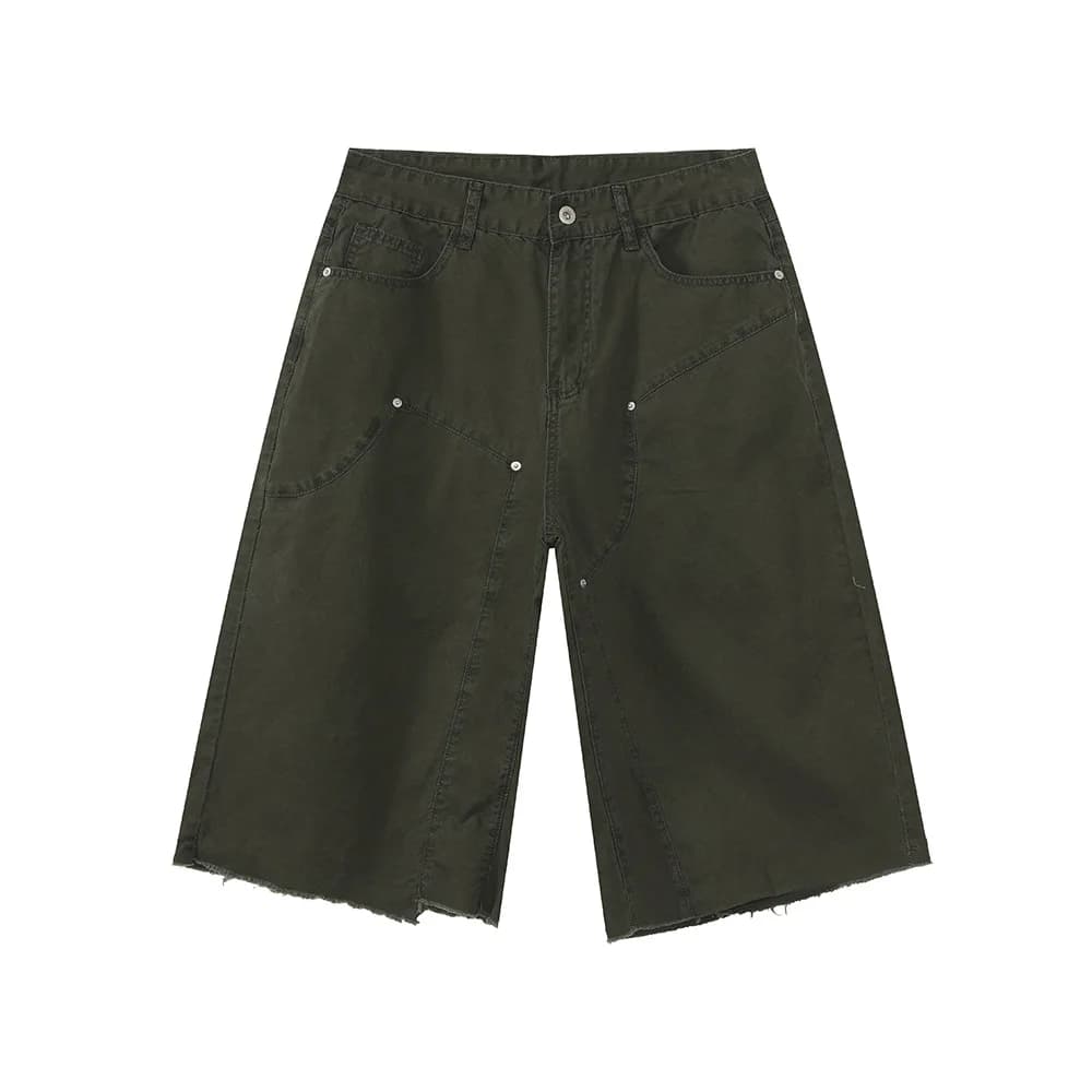 Men's Clothing | Tooling Logging Rough Edge Pure Cotton Loose and Simple Seven-point Denim Casual Pants