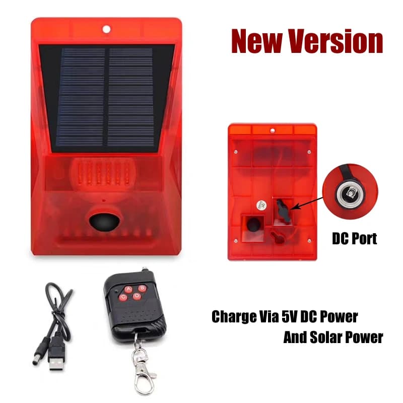 Solar Motion Detector Alarm Light with Strobe Siren