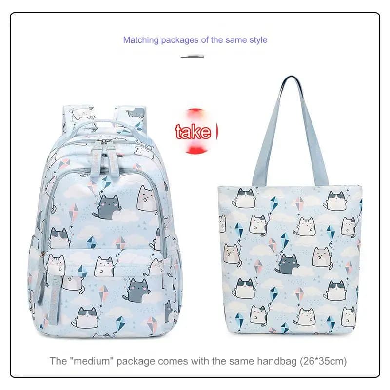 Cute Cat Print School Backpack for Girls