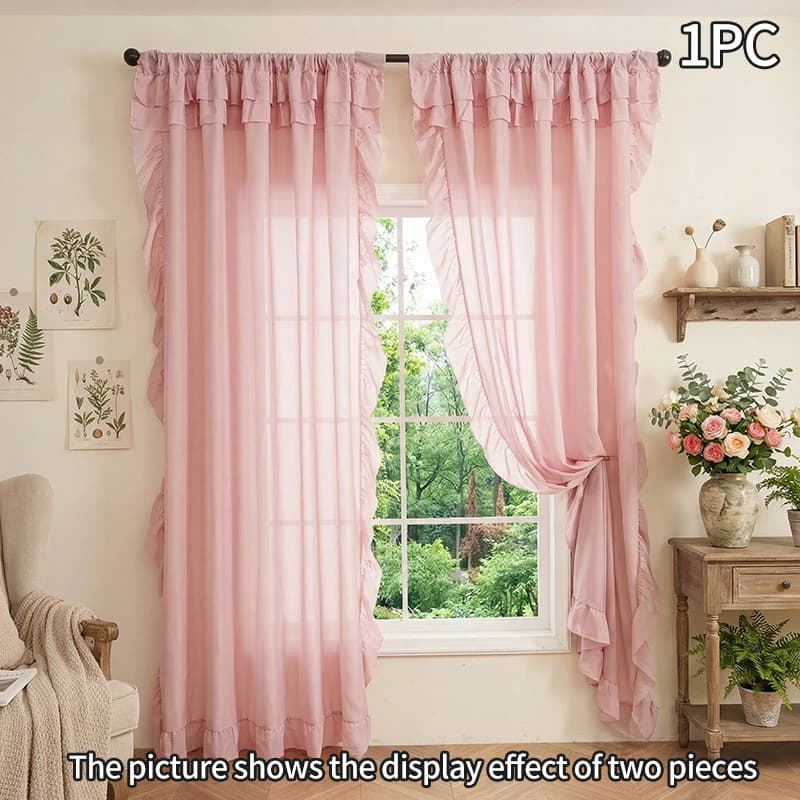 Ruffled Sheer Voile Curtains Light Filtering