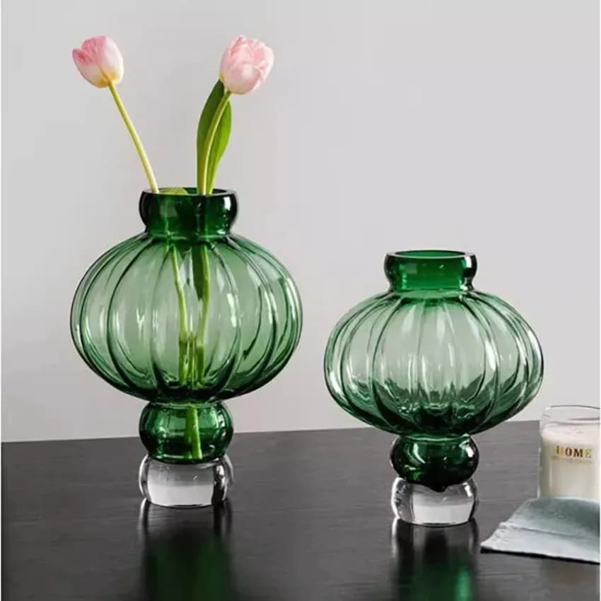 Glass Lantern Vase with Vertical Stripes
