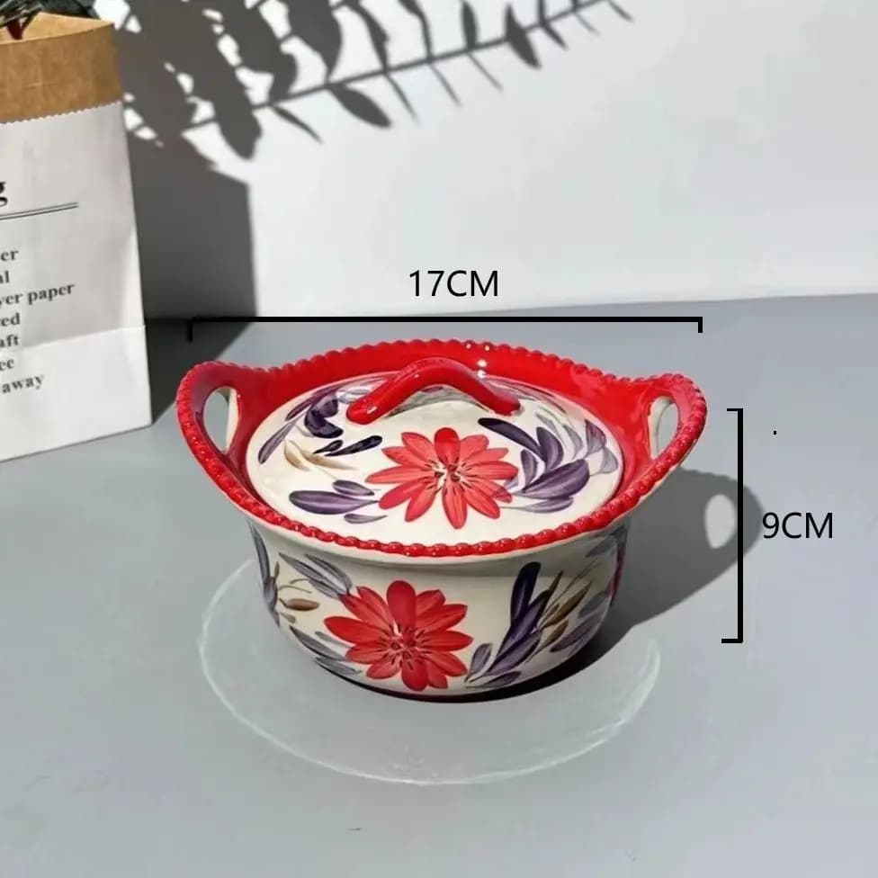 Hand-Painted Ceramic Covered Bowl with Lid