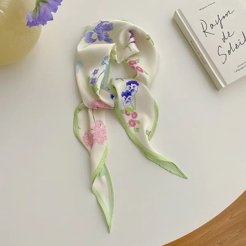 Watercolor Floral Satin Hair Scarf