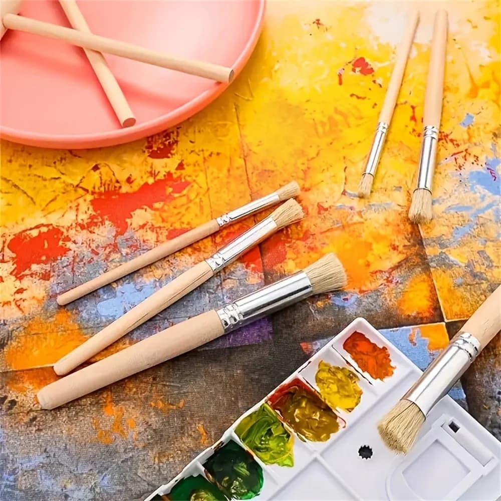 Stencil Paint Brushes Set with Wooden Handles