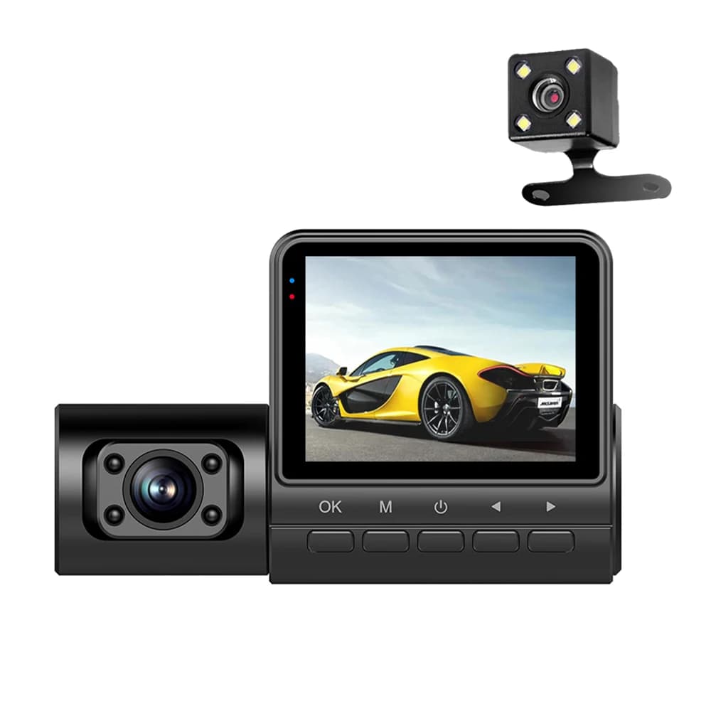 Dash Cam 1080P High Definition 2inch Display Screen 3 Channel Driving Recorder with Loop Recording Motion Detection Infrared