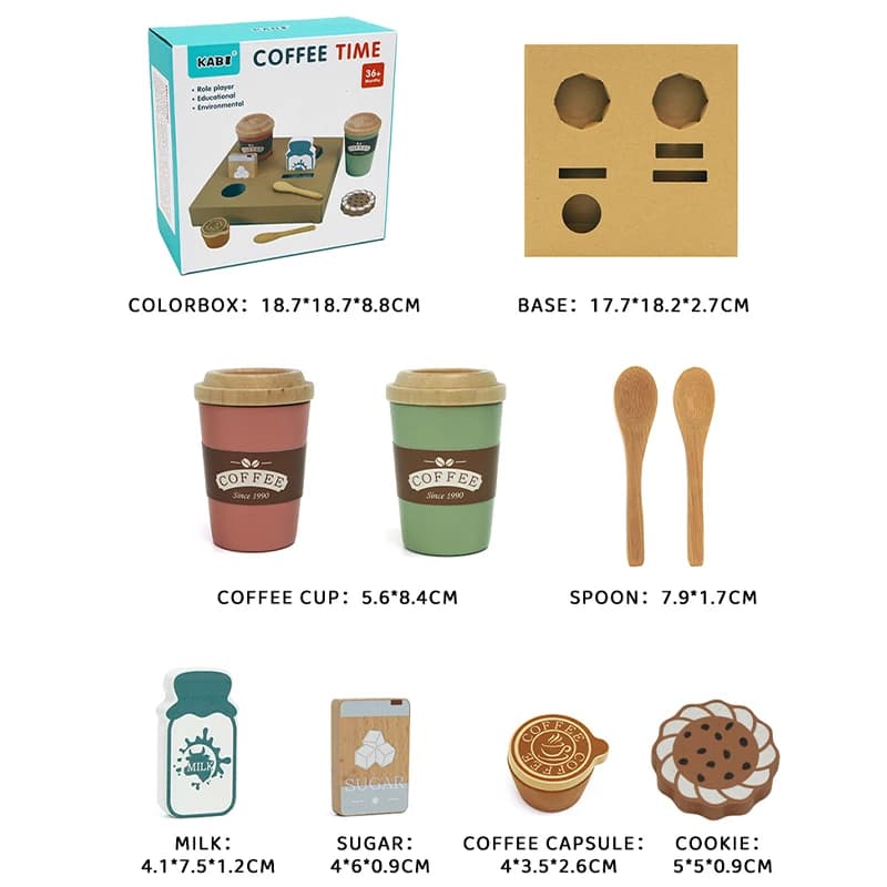Kids Wooden Coffee Toy Set Toddler Pretend Play Kitchen Accessories Gift for Children House Play Early Educational Toys for Kids