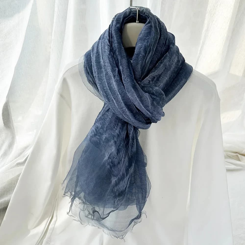 Lightweight Linen Silk Gradient Blue Scarf