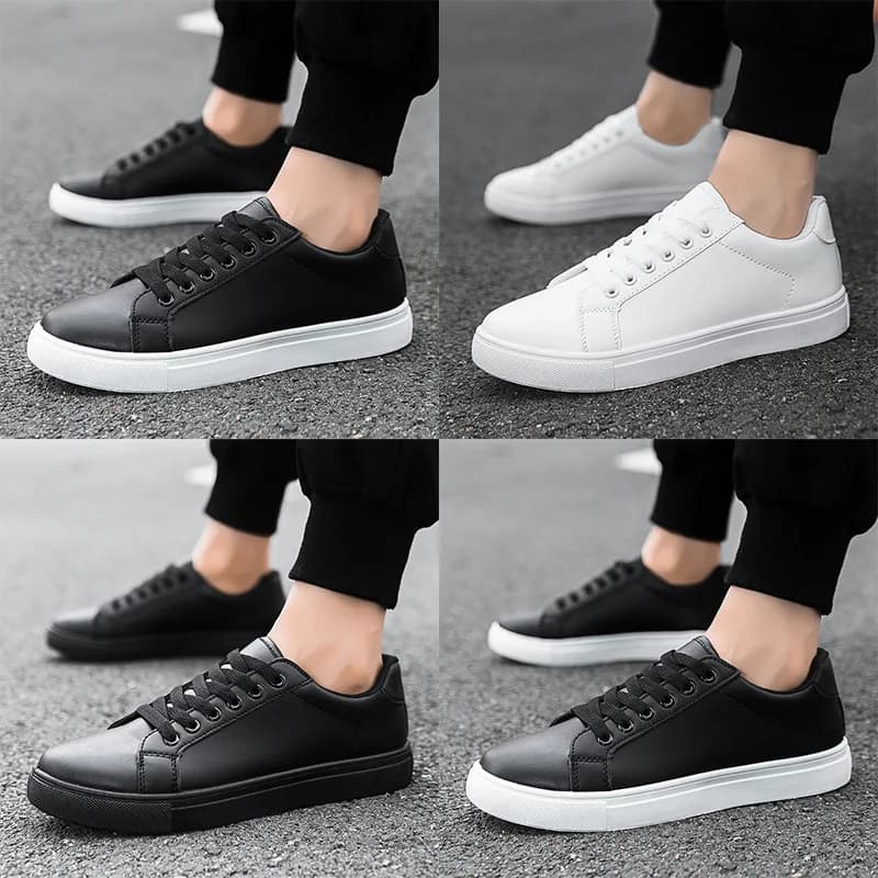 Sneakers Men Shoes 2026Leather Mens Casual Shoes Flat Male Footwear Fashion Black White Shoes Tenis Masculino Skateboard
