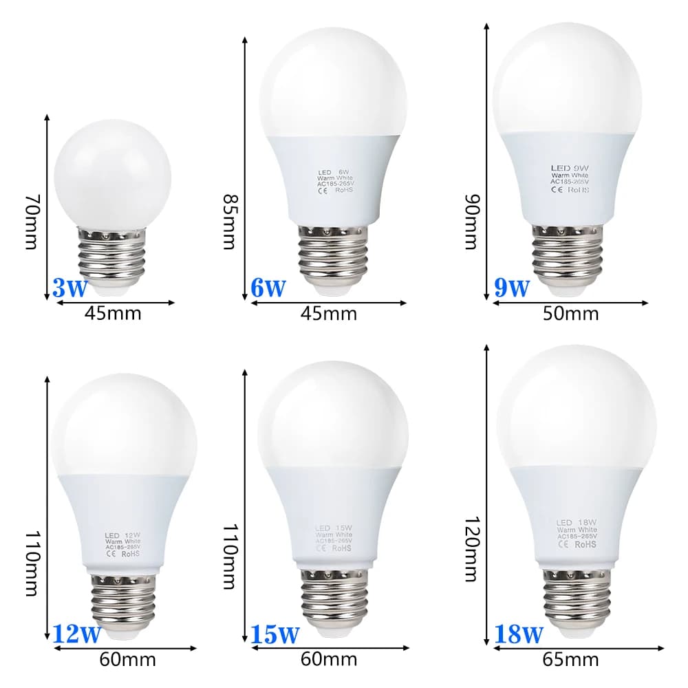 3W 6W 9W 12W 15W 18W LED Bulb Lamps E27 Lampada LED Light Bulb AC 220V-240V Smart IC High Brightness Illa Lamp Spotlight