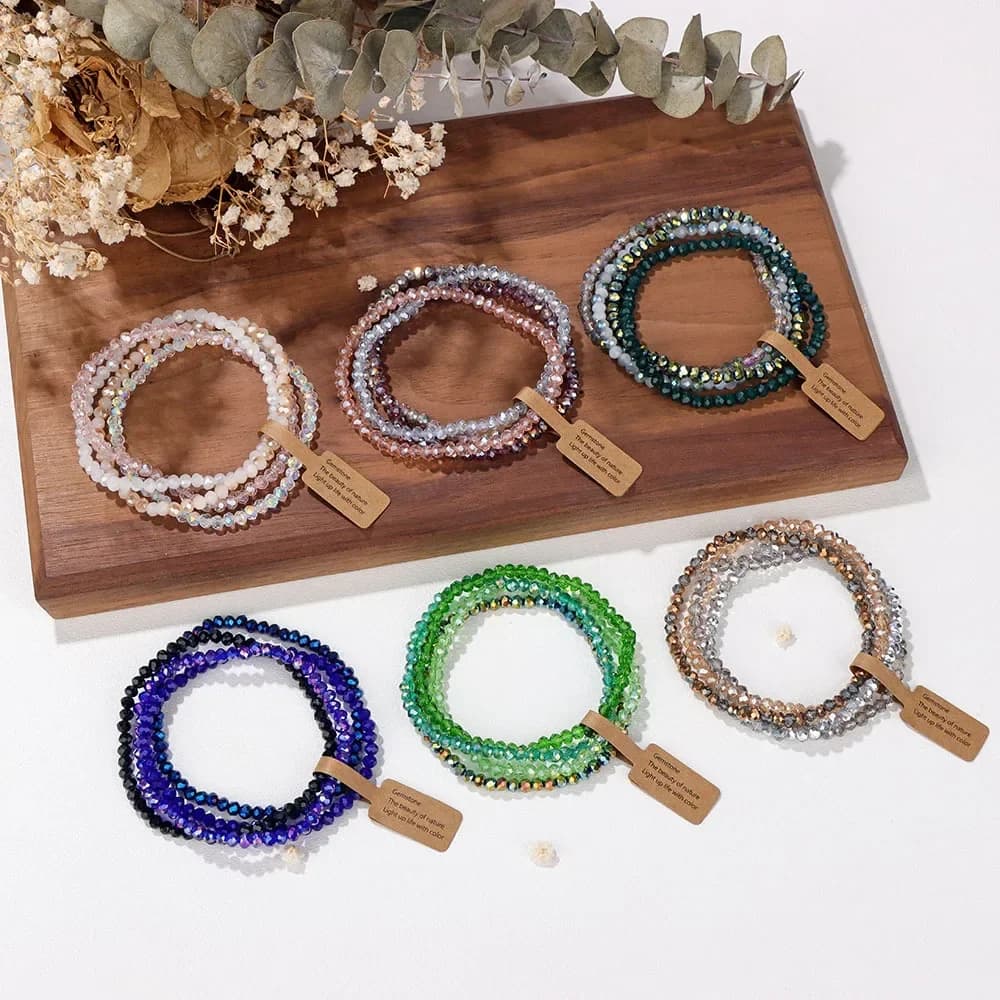 Faceted Glass Bead Stretch Bracelets Set