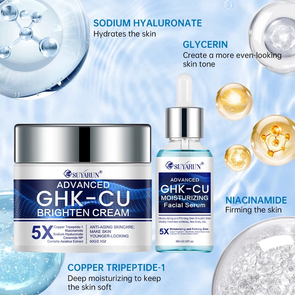 SUYARUN GHK-CU Cream & Serum - Anti-Aging Facial Moisturizer, Firming and Moisturizing for All Skin Types, Suitable for Women.