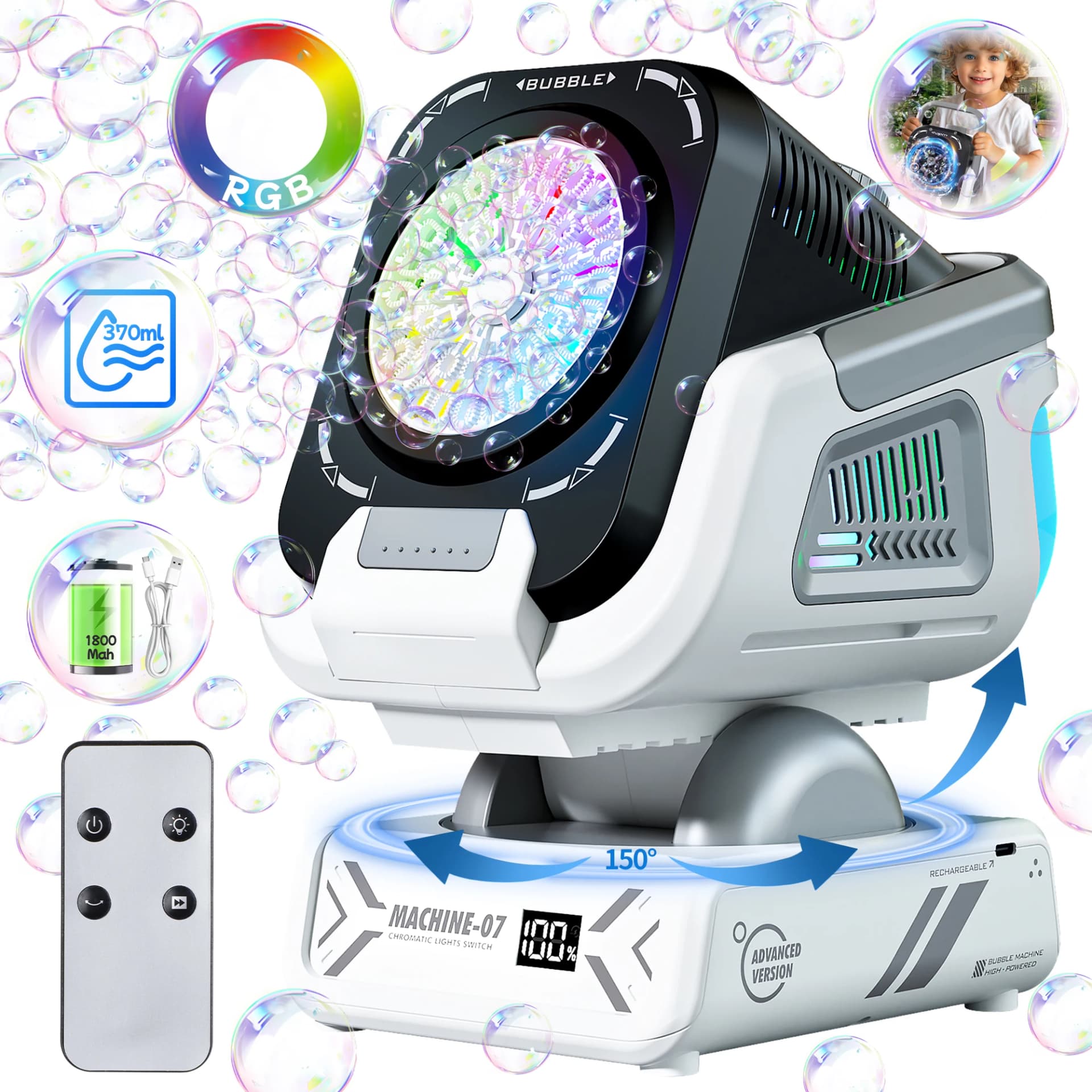 Bubble Machine with Remote Control and RGB Lights