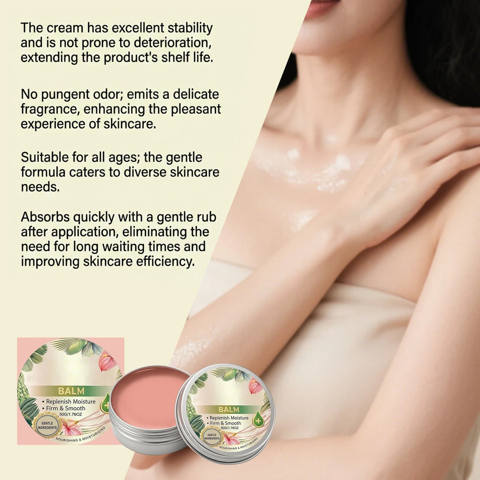 Skin Care Cream with Gentle Ingredients, Lightweight and Soft Texture, Protects Body Skin, Smooth and Moisturizing Cream That Lo