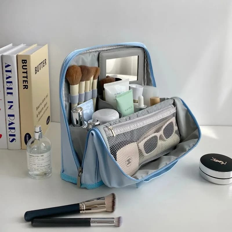 Toiletry Storage Bag Large Capacity PU Waterproof Stand Up Hand Carry Luggage Cosmetic Organizer Travel Women Beauty Accessory