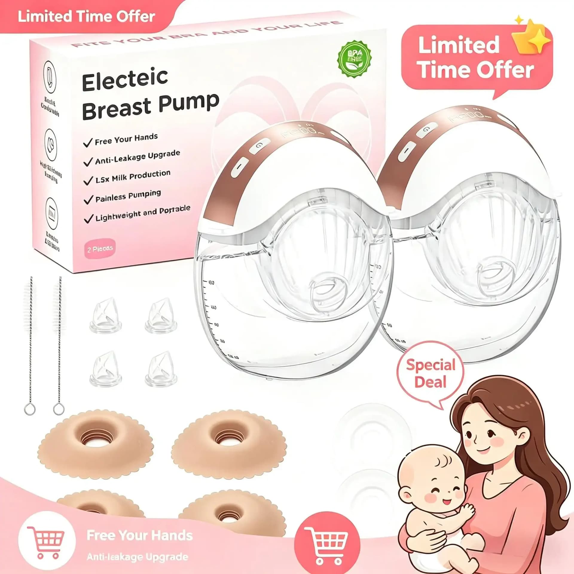 Electric Breast Pump with 3 Modes and 12 Levels