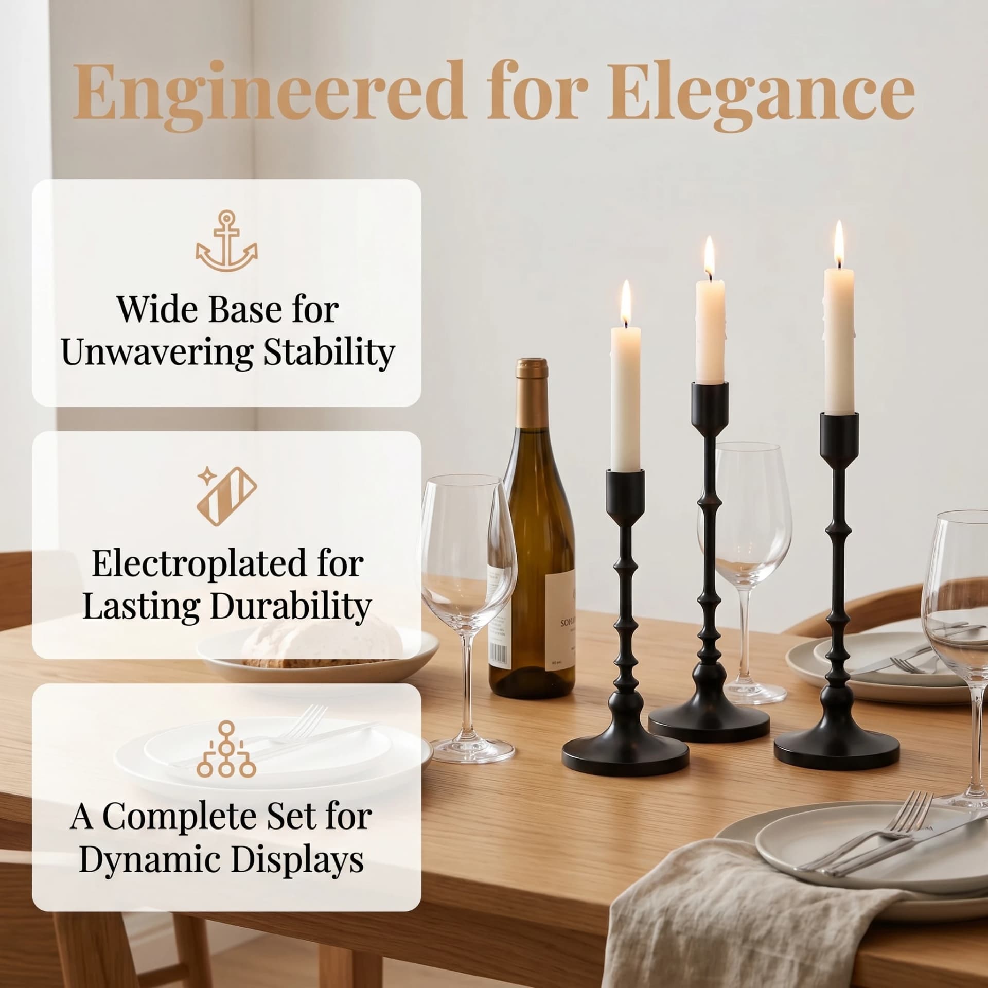 Gold and Black Taper Candle Holder Set