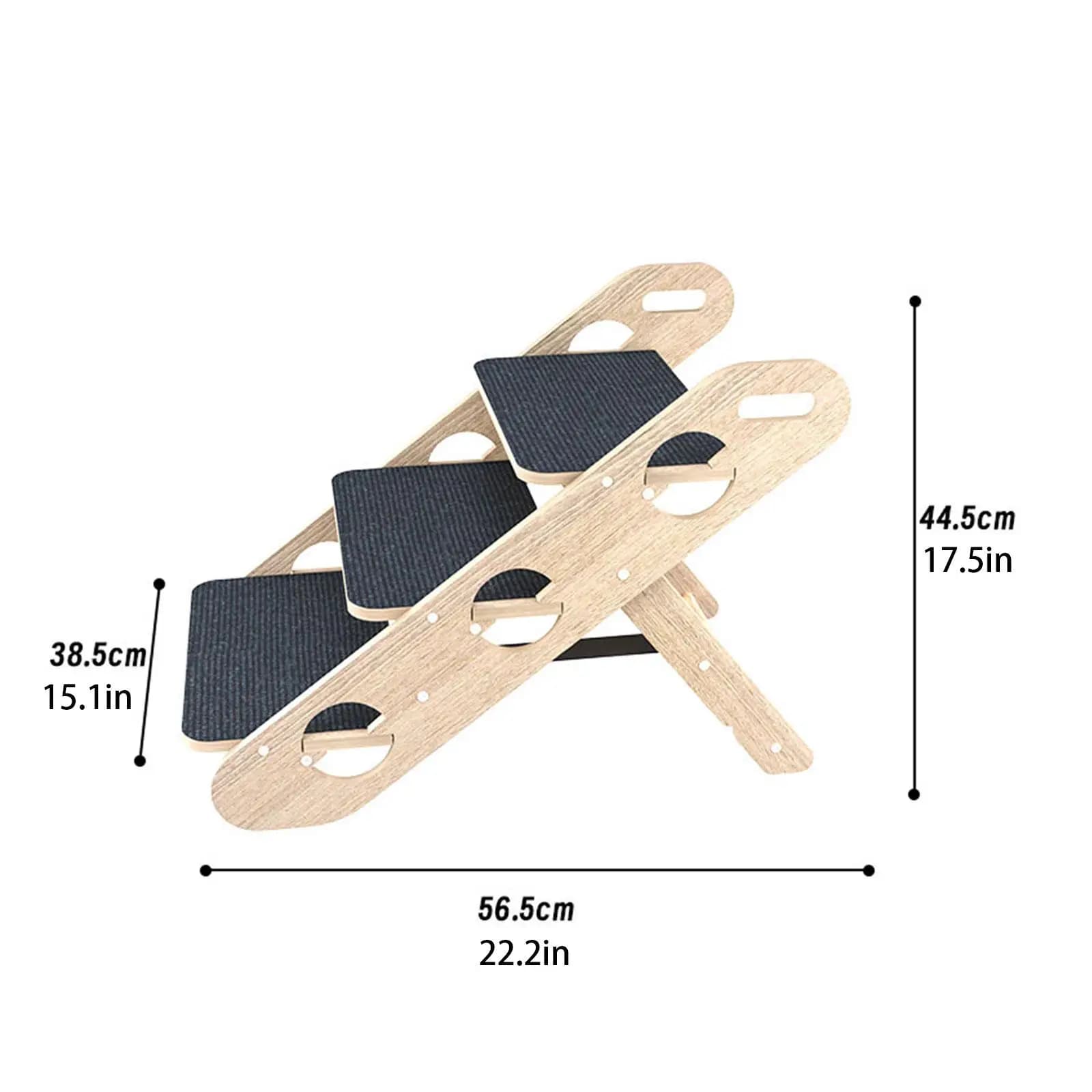 Folding Pet Stairs Wood 3-Step Ramp