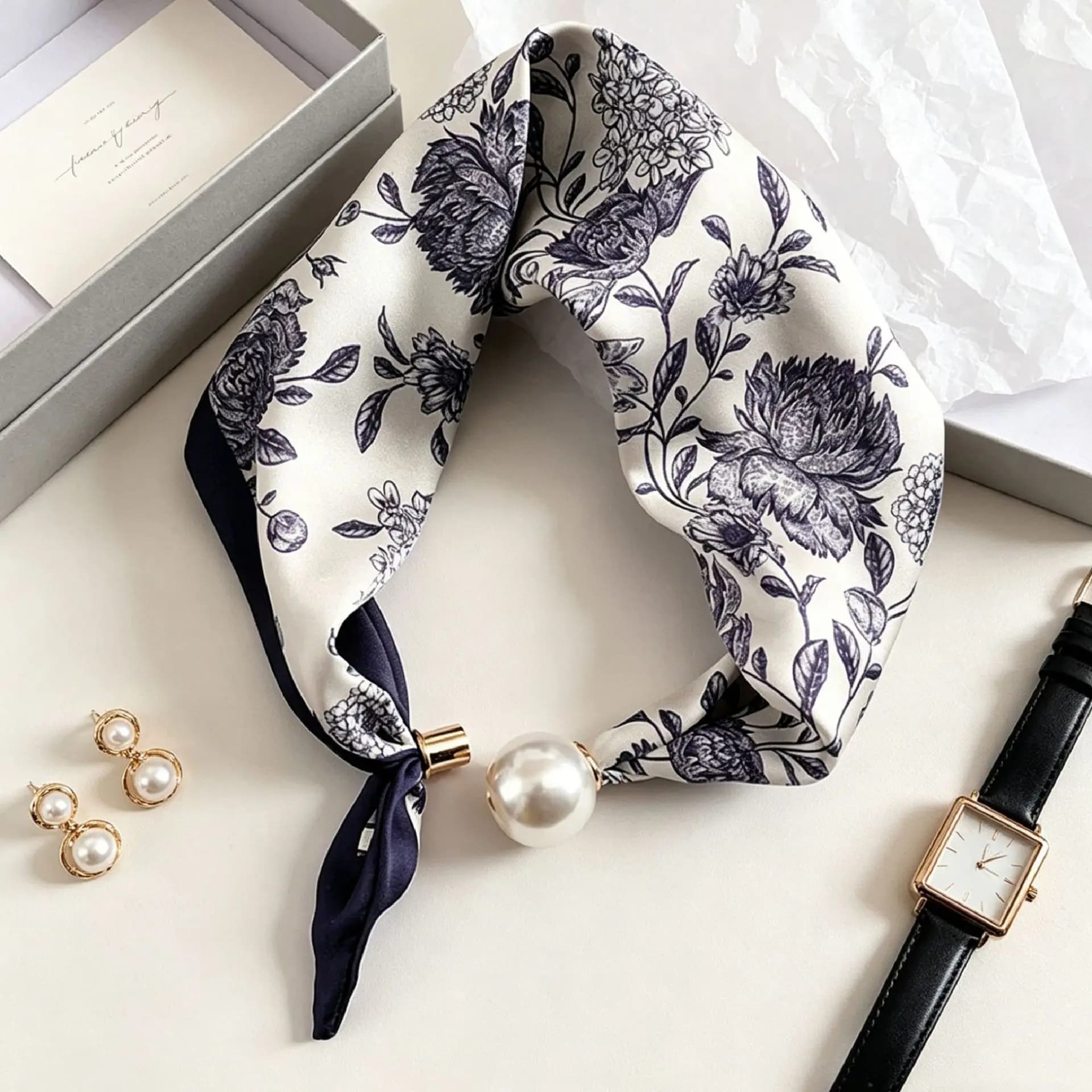 Pearl Stripe Magnetic Buckle Scarf